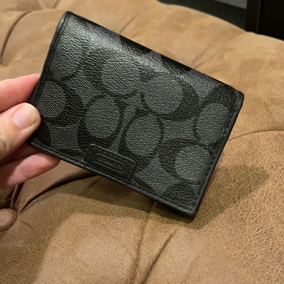 COACH MENS WALLET BLACK CC CANVAS - Picture 10 of 14